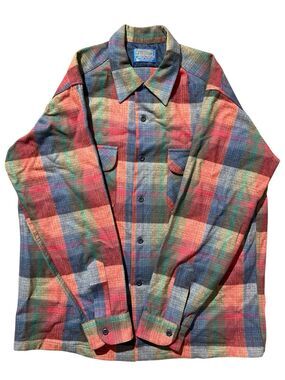 VTG Pendleton Lodge Shirt Men Sz L Wool Plaid Flannel Colorful USA